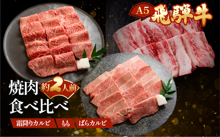 飛騨牛A5 食べ比べ3種セット(特選霜降りカルビ 173g・もも焼肉 216g・ばらカルビ208g)[冷凍 真空]牛肉 霜降り しもふり モモ 赤身 バラ 焼肉 牛 天狗[11-85]飛騨牛 食べ比べ 