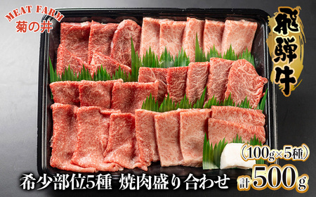 [数量限定]飛騨牛 希少部位5種 焼肉盛り合わせ 各100g 計500g (ラムシン、ボンショー、カイノミ、トモサンカク、シキンボウ) 牛肉 ブランド牛 国産 贈答 ギフト[冷凍]牛肉 肉 和牛 赤身 人気 セット 肉ギフト 国産 贈答品 焼き肉 [70-45]