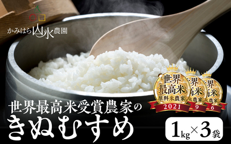 [2024年産]きぬむすめ 3kg(1kg×3袋)精米 米 令和6年産[かみはら山水農園]下呂市 上原 かみはら お米[28-11]