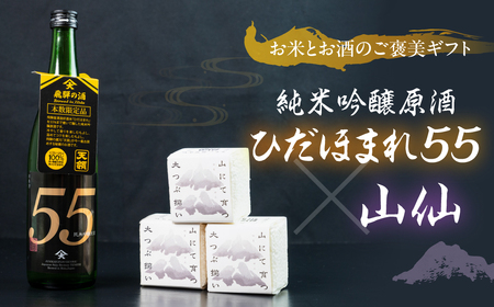 天領酒造 純米吟醸原酒 ひだほまれ55 720ml 1本・山仙キューブ米3個(1個 300g)セット 純米吟醸 天領 酒 日本酒 米 ギフト いのちの壱 山仙 贈答 下呂市[2-48]