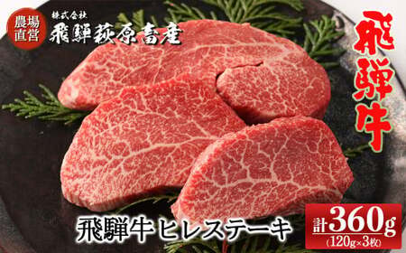[2025年10月発送]飛騨牛ヒレステーキ 120g×3枚 国産 牛肉 ブランド牛 赤身 ステーキ ギフト 牛 飛騨牛 贈答 ヒレ 牛 飛騨萩原畜産[冷凍][22-18(10)]