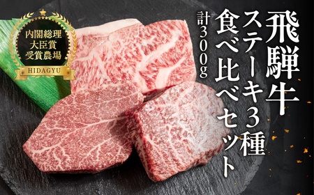 飛騨牛ステーキ 3種 食べ比べセット(各100g)計300g (サーロイン・ヒレ・赤身)[22-50]