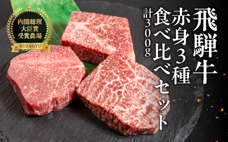 飛騨牛 赤身ステーキ 3種 食べ比べセット(各100g)計300g (ランプ・イチボ・モモ)[22-52]