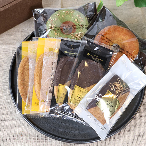 栃の実スイーツおためしセット(プレーンドーナツ・抹茶ドーナツ・煎餅・ショコラ煎餅・フィナンシェ(各1個))[6-18]