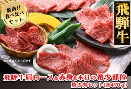 飛騨牛肩ロース・赤身・本日の希少部位焼肉セット 各470g 牛肉 国産 ブランド牛[11-39][冷凍]