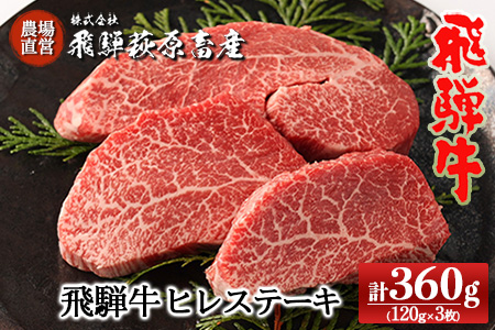 飛騨牛ヒレステーキ (120g×3枚) 牛肉 国産 ブランド牛 [22-18][冷凍]牛 ステーキ ヒレ 下呂市 飛騨牛