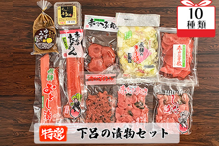 やましげ特撰「下呂の漬物セットA」10種類(しな漬・赤かぶ・きり漬・辛唐味噌・ゆず味噌・たくあん)冷蔵配送 漬け物 つけもの みそ[83-6]つけもの 漬物 漬け物 セット 詰め合わせ