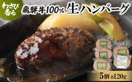 わさび香る飛騨牛生ハンバーグ 120g×5個[配送不可地域:離島]