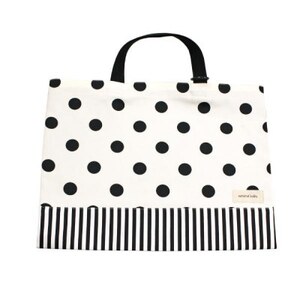 日本製 人気レッスンバッグ 白地水玉×ストライプ