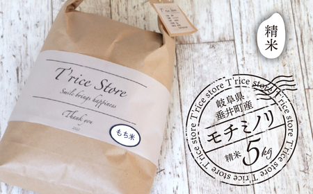 [数量限定][令和7年産][新米] T rice Store 岐阜県産 モチミノリ(精米) 5kg | 垂井町産 もちごめ もち米 餅米 精米 高品質 安心 安全 リピーター多数 贈答用 贈り物 ギフト プレゼント おしゃれ 人気