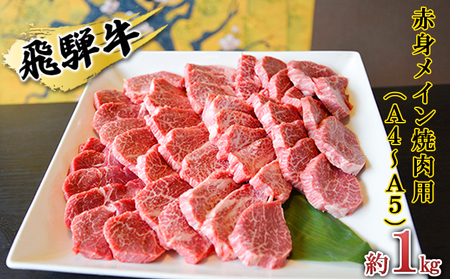 飛騨牛 赤身メイン焼肉用 A4〜A5等級使用 マルイおまかせ約1kg(500g×2p)