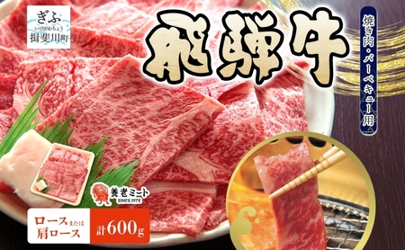 飛騨牛 ロース 肩ロース 焼肉 BBQ用 計600g 霜降り サシ 和牛 黒毛和牛 国産 国産牛 肉 牛肉 赤身 高級肉 グルメ バーベキュー お取り寄せ 送料無料 冷凍 養老ミート 岐阜県 揖斐川町