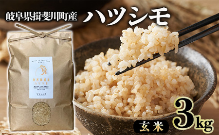 自然尊重で育てた安全な美味しい自然米ハツシモ(玄米)3kg
