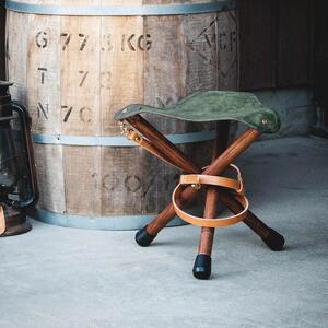 革と木のハンティングチェア:ロータイプ[グリーン][本革 タンニンなめし イタリアンレザー]