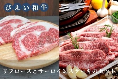 ファームズ千代田 「びえい和牛」リブロースとサーロインステーキのセット(各360g)[054-07]