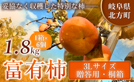 [贈答用・桐箱]先行予約 令和8年11月中旬順次発送 富有柿 ( 3Lサイズ ・ 6個 / 1.8kg ) 1箱 | さのっち農園