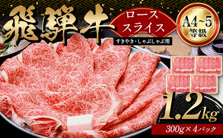 A4等級以上 飛騨牛ローススライス 1.2kg 300g×4パック しゃぶしゃぶ すき焼き 和牛 牛肉 牛肉 肉 和牛 すき焼き しゃぶしゃぶ 小分け 大容量 ブランド牛 ネオプライムヒグチ 肉のひぐち お中元 お歳暮 ギフト F6M-320