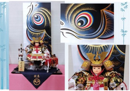 伝統工芸士 蘇童の五月人形『金彩昇り鯉掛け軸』雅わらべ大将飾り