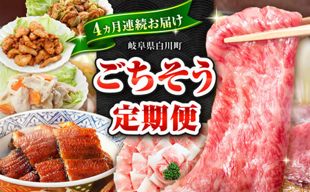 [4回定期便] 白川のごちそうお届け定期便 飛騨牛 豚肉 鶏ちゃん うなぎ 定期便 / 白川町[AWCE012]