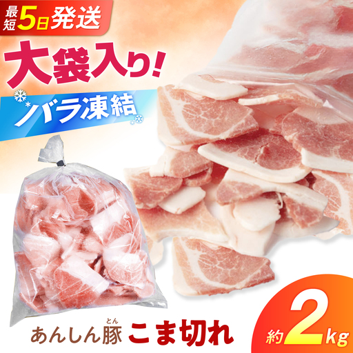 《バラ凍結》あんしん豚 モモ・カタ こま切れ 2kg（500g×4袋）豚肉 豚こま 豚コマ 豚小間 大容量 薄切り 国産 国産豚肉 無薬 無薬育ち 冷凍 白川町 / 藤井ファーム[AWAF097]