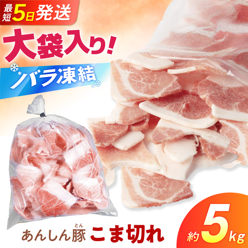 《バラ凍結》あんしん豚 モモ・カタ こま切れ 5kg（500g×10袋）豚肉 豚こま 豚コマ 豚小間 大容量 薄切り 国産 国産豚肉 無薬 無薬育ち 冷凍 白川町 / 藤井ファーム[AWAF100]