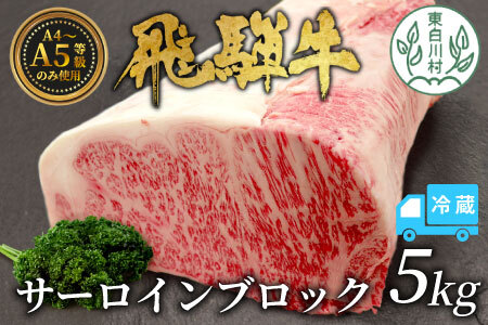 [冷蔵配送] 飛騨牛 サーロインブロック 5kg ローストビーフ ステーキ 焼肉 A5 A4 サーロインステーキ ブロック 肉 塊肉 国産 牛 冷凍 和牛 牛肉 白川 ギフト 贈答 お肉 東白川村 岐阜 飛騨 贅沢 霜降り 赤身 のひぐち