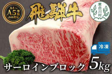 [冷凍配送] 飛騨牛 サーロインブロック 5kg ローストビーフ ステーキ 焼肉 A5 A4 サーロインステーキ ブロック 肉 塊肉 国産 牛 冷凍 和牛 牛肉 白川 ギフト 贈答 お肉 東白川村 岐阜 飛騨 贅沢 霜降り 赤身 のひぐち