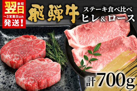 飛騨牛 ステーキ食べ比べセット 計4枚 700g ヒレステーキ ロースステーキ 牛肉 黒毛和牛 和牛 国産 牛 肉 ステーキ ヒレ フィレ ロース 最高級部位 赤身 霜降り お祝い 贈答 ギフト ふるさと納税 岐阜 贅沢 養老ミート