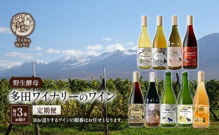 [3ヵ月定期便]野生酵母で醸したワイン 毎月3本お届け (3ヵ月間) 多田ワイナリー 北海道 上富良野町 ワイン 赤ワイン 白ワイン 微発泡ワイン オレンジワイン