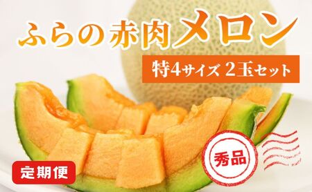 [ 2025年発送 先行予約 ] 定期便 全3回 メロン ふらの 赤肉メロン 2kg〜2.6kg 2玉 厳選 秀品 特4サイズ セット めろん 果物 フルーツ デザート くだもの 旬の果物 旬のフルーツ ファーム富良野 北海道