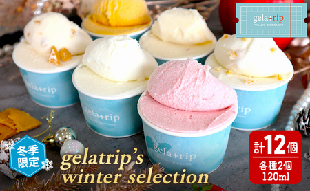 [ 冬季 限定 ]gelatrip's winter selection ジェラート 12個 BOX 6種 各2個ずつ 北海道 上富良野町 アイス アイスクリーム デザート ギフト 贈呈 贈り物