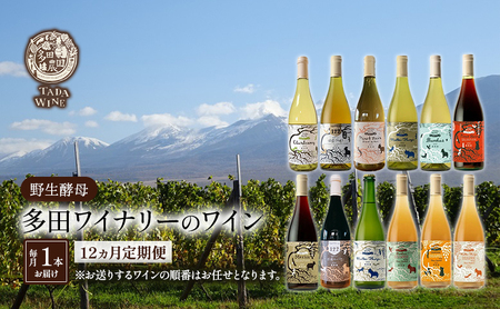 ワイン12ヵ月定期便◎月1本×12回◎多田ワイナリー◎野生酵母ワイン 北海道 上富良野町 ワイン 赤ワイン 白ワイン 微発泡ワイン オレンジワイン