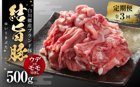 [定期便]全3回 結旨豚 ウデ又はモモ 切り落とし 500g 冷凍真空パック | 肉 お肉 豚肉 国産 食べ比べ セット 白川郷 岐阜県 白川村 ブランド豚 人気 おすすめ ギフト 飛騨高山ミート 15000円 [MS102]