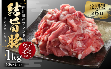 [定期便]全6回 結旨豚 ウデ又はモモ 切り落とし 500g×2パック 冷凍真空パック | 肉 お肉 豚肉 国産 食べ比べ セット 白川郷 岐阜県 白川村 ブランド豚 人気 おすすめ ギフト 飛騨高山ミート 60000円 [MS105]