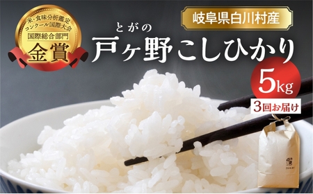 令和6年産 先行予約 定期便 3回 白川郷 戸ヶ野のこしひかり 5kg 事前予約 こだわりのお米 精米 コシヒカリ 岐阜県 飛騨 世界最高米認定農家 簡易包装 訳あり 大田ファーム 24000円 [S434]