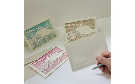 富士山と三保松原を贈る 切り絵レター4色セット(4点入り)□