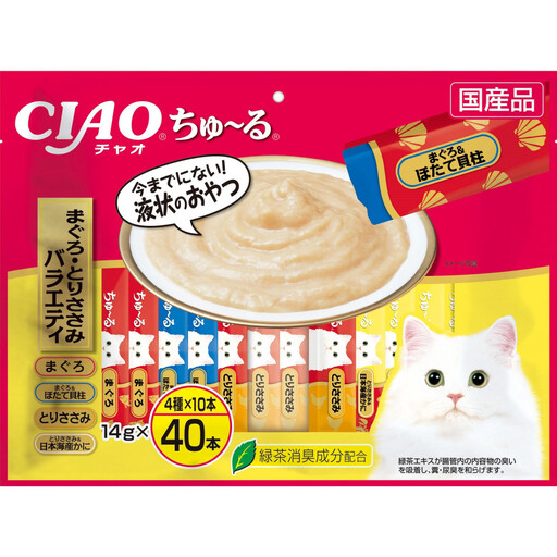 いなば CIAO猫ちゅ〜る まぐろ・とりささみバラエティ320本(14gx40本x8袋入)(ケース)