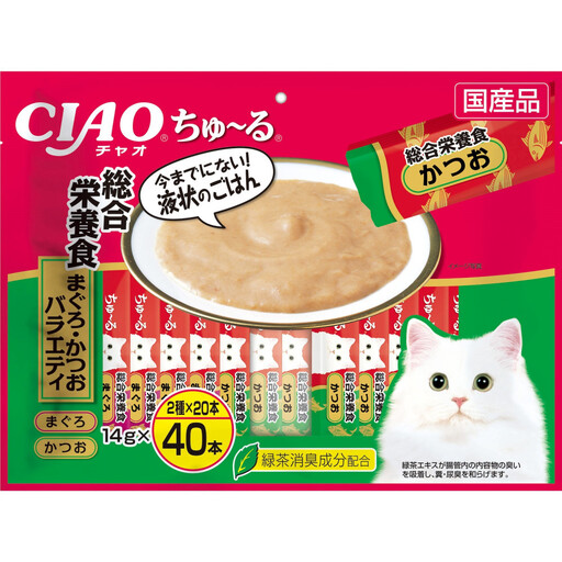 いなば CIAO猫ちゅ〜る 総合栄養食 まぐろ・かつおバラエティ320本(14gx40本x8袋入)(ケース)