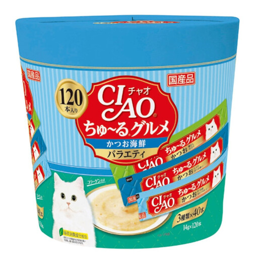 いなば CIAO猫ちゅ〜るグルメ かつお海鮮バラエティ480本(14gx120本x4袋入)(ケース)