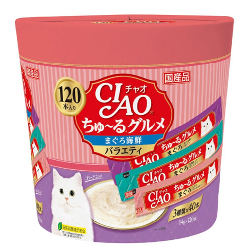 いなば CIAO猫ちゅ〜るグルメ まぐろ海鮮バラエティ480本(14gx120本x4袋入)(ケース)