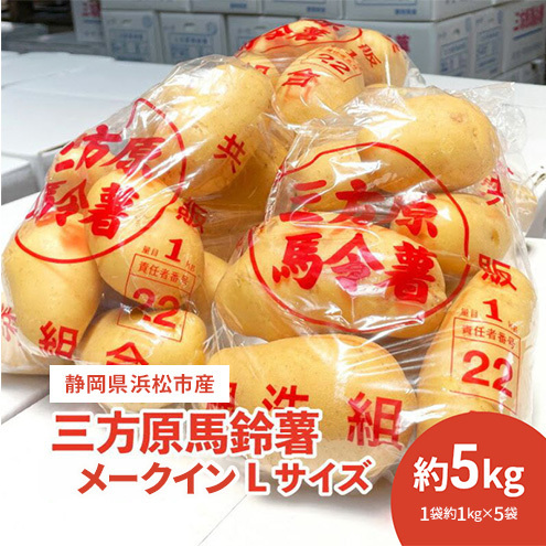 [静岡県浜松市産]三方原馬鈴薯 メークイン Lサイズ 約5kg(1袋約1kg×5袋) じゃがいも 芋 野菜 静岡 浜松市