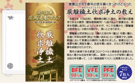徳川家康『疫病退散マスク』7枚入×10箱（合計70枚）国産不織布 個包装 衛生用品 使い捨て 不織布マスク レギュラー BFE 0.99 VFE PFE 