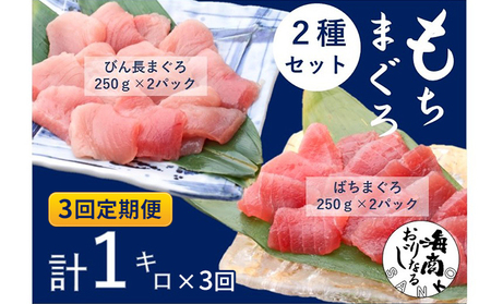 [3回定期便]バチマグロ切落し×びん長マグロ中トロ切落し 合計1kg(各250g×2パック)×3回[配送不可:離島]