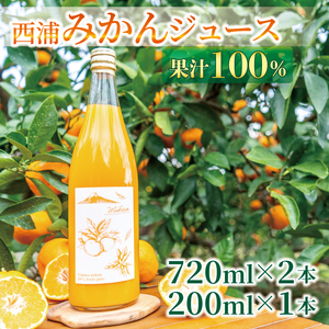 [価格改定予定]果汁100% みかんジュース 720ml×2本 200ml×1本 西浦