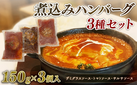 煮込みハンバーグ 3種セット 150g × 3個 デミグラス トマト サルサ ソース 肉 ハンバーグ 煮込み 冷凍 小分け 個包装 真空パック おかず 簡単調理 (煮込み ハンバｰグ ハンバｰグハンバｰグ ハンバｰグ 冷凍 vv ハンバｰク )