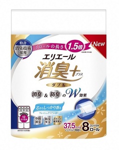 0012-10-03 エリエール 消臭+ トイレットティシュー しっかり香るフレッシュクリアの香り コンパクトダブル 8ロール×4パック 32ロール 1.5倍巻 37.5m トイレットペーパー ダブル パルプ100% 消臭 防臭 日用品 消耗品 備蓄