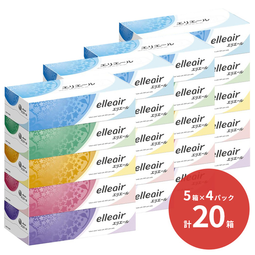 0012-10-04 エリエール ティシュー 180組×5箱×4パック (20箱) ティッシュ ティッシュペーパー ボックスティッシュ パルプ100% 日用品 消耗品