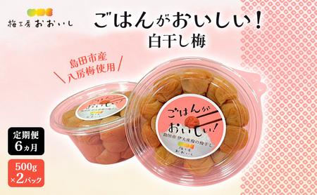 【定期便6ヶ月】八房梅使用 ごはんがおいしい！白干し梅 500g×2パック 梅干し うめぼし 白干し 塩漬け おにぎり 弁当 島田市 静岡県