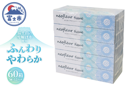 ボックスティッシュ 5箱 12パック 日用品 長持ち 大容量 エコ 防災 備蓄 消耗品 生活雑貨 生活用品 ウォーター 水 紙 ペーパー 生活必需品 花粉症 柔らかい 富士市 【配送不可地域：北海道・沖縄・離島】 [sf077-156]