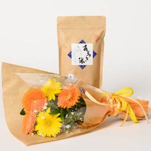 10月発送!同級生コンビでお届け ガーベラMIXブーケとおいしいお米のセット・お花長持ち栄養剤付き!
